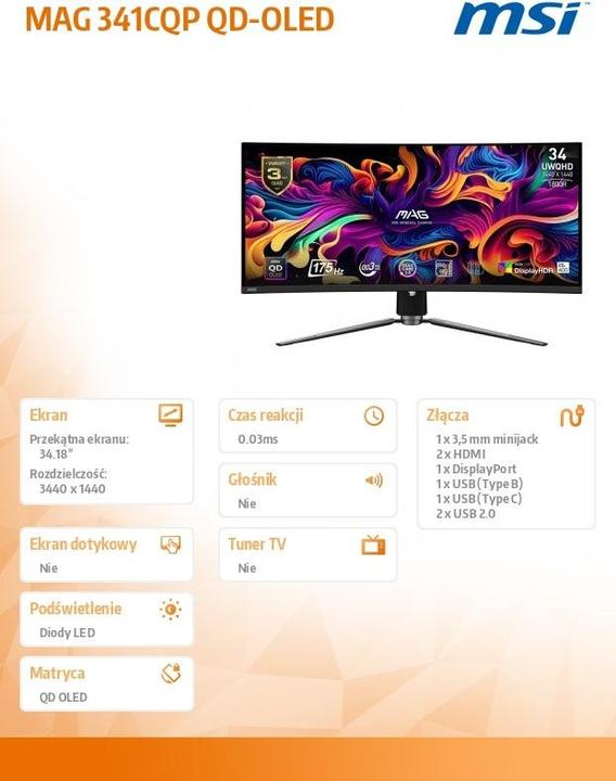 Productafbeelding MSI Gaming MAG 341CQP Monitor (3440 x 1440 pixels, 34.18")