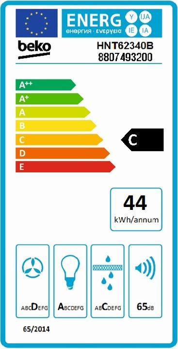 Energy Label Beko TELESCOPIC HOOD HNT62340B (Flat-screen hood)