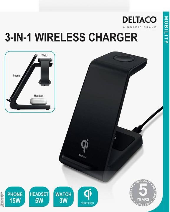 Image du produit Deltaco Chargeur sans fil 3 en 1 (23 W)