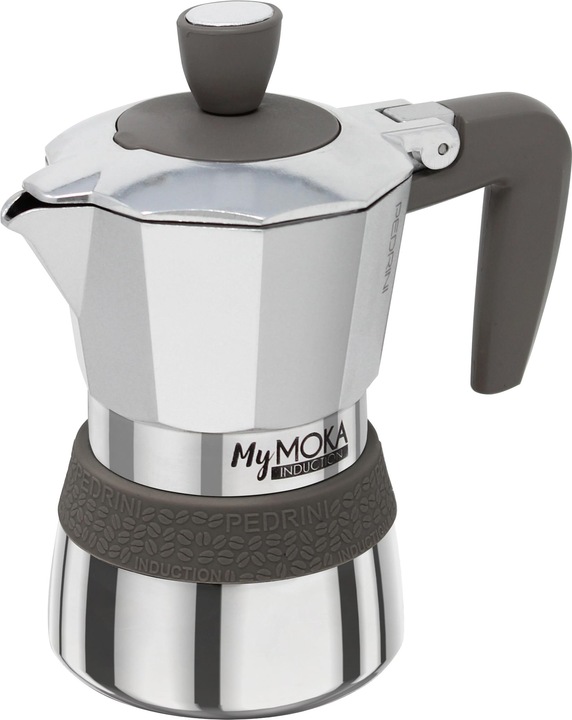Actual product image Pedrini MyMoka - aluminum induction polished / gray ring 2 cups (2 T.)