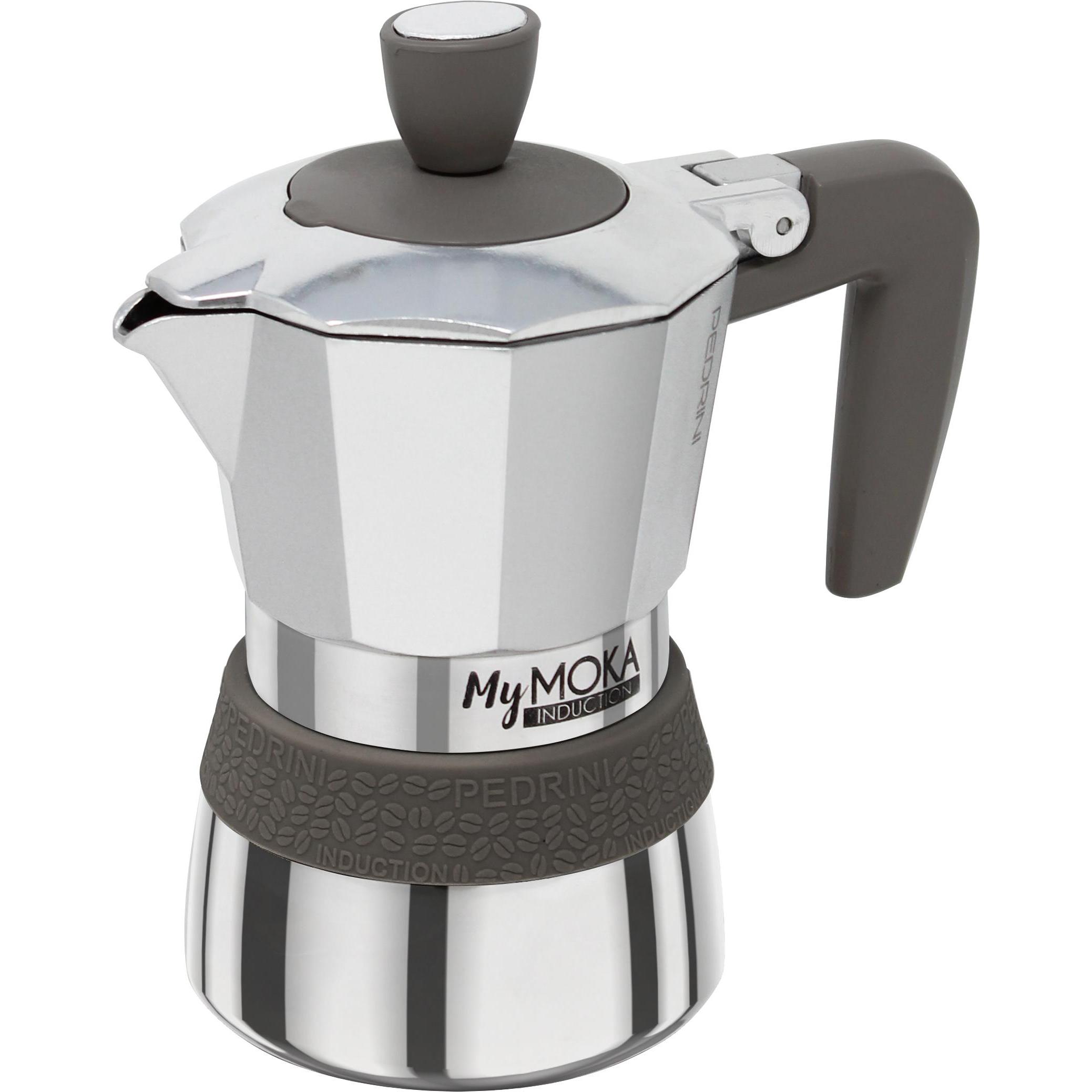 Thumbnail - Pedrini MyMoka - Aluminium Induktion poliert / grauer Ring 2 Tassen, Espressokocher, Braun