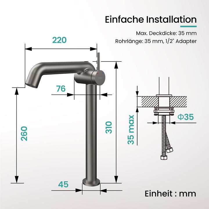Produktbild Emke Wasserhahn Bad Messing Keramikkartusche Luftsprudler Waschtischarmatur Mischbatterie einfache Instal