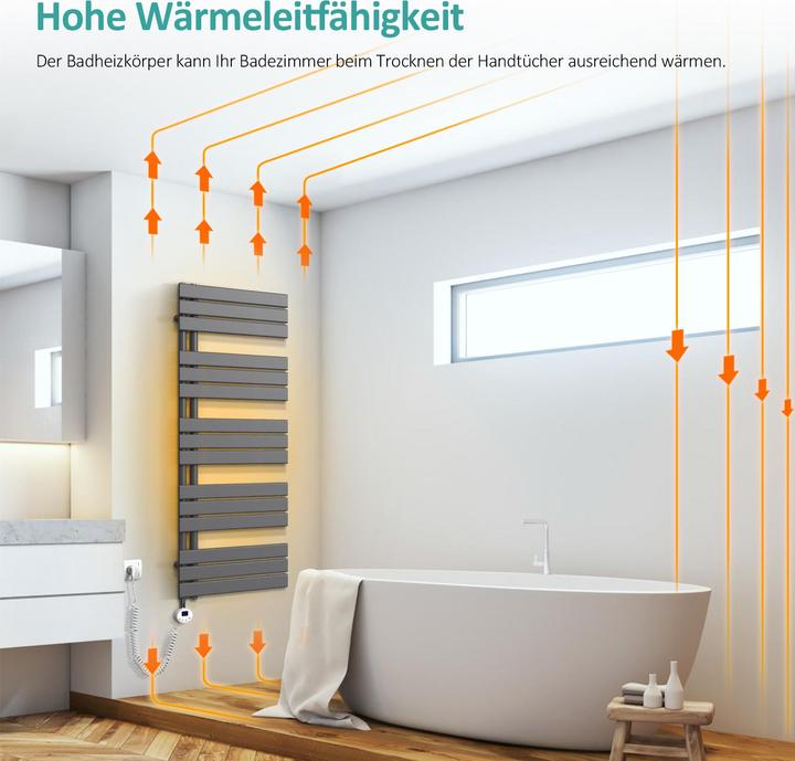 Produktbild Emke Elektrischer Handtuchwärmer mit Heizstab und Timer, Anthrazit 1320x400mm 600W (600 W)