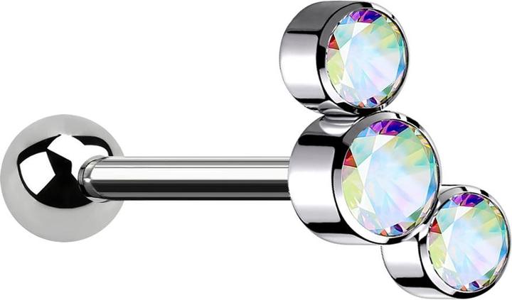 Produktbild Star Piercing Micro Barbell Innengewinde silber mit Kugel und drei Kristalle multicolor (ohne Messing, Titan)