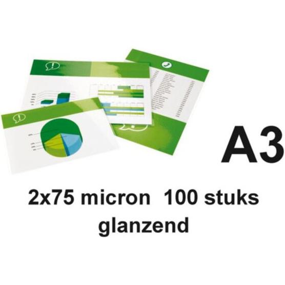 Quantore, Laminierfolie, A3 Laminierfolien glänzend 2x75 Mikron 100 Stück (A3, 100 Stück, 75 µm)