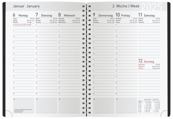 Nährwerte und Zutaten Buchkalender Wochentimer Spirale dunkelblau 2025 (14 x 20.5 cm)