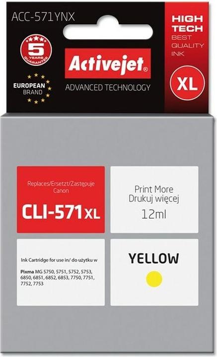 Actual product image Activejet ACC-571YNX Print Cartridge (e) Compatible High (XL) Yield (Y)