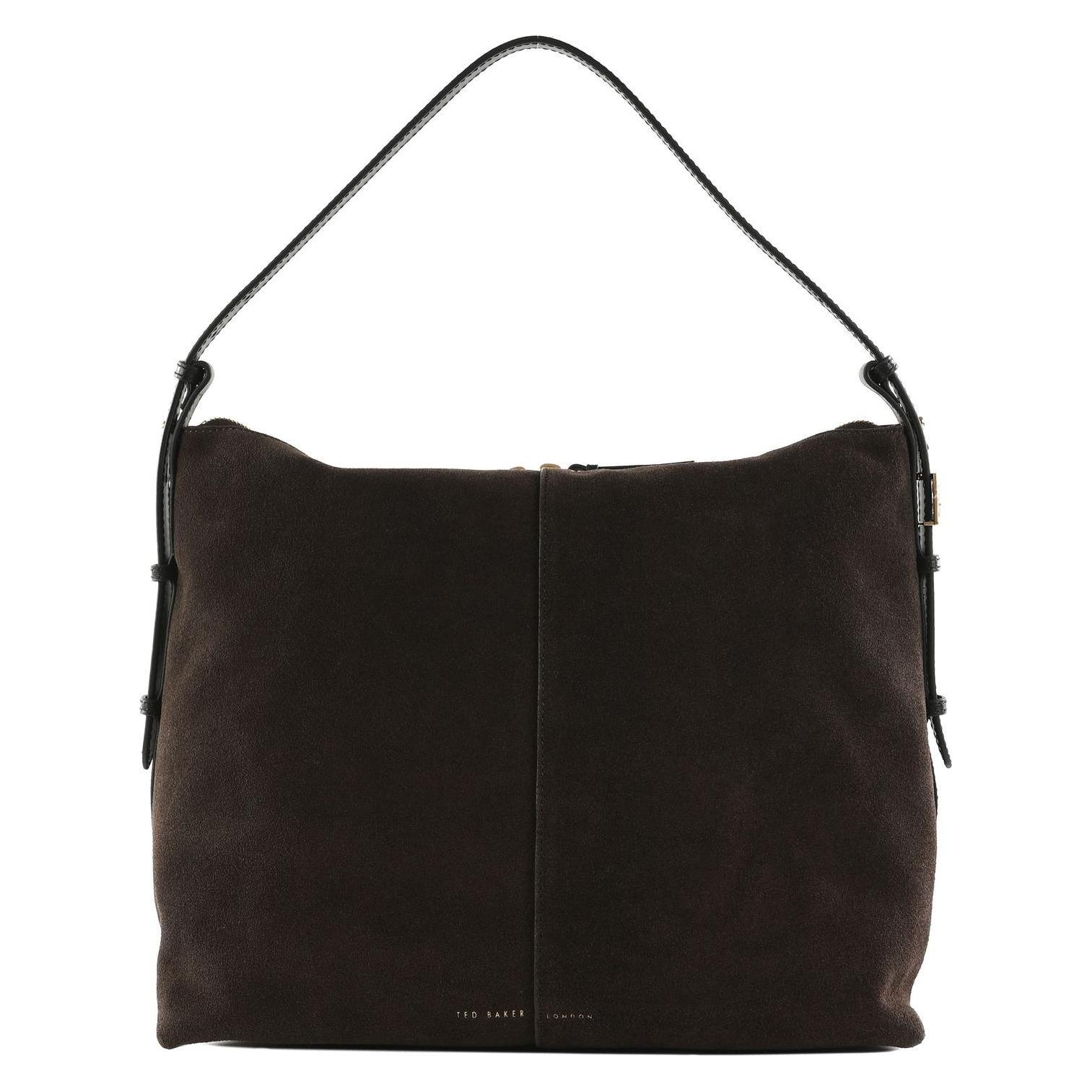 Ted Baker, Damen, Handtasche, Anniyse Tb Script Slouchy Suede Bag, Braun