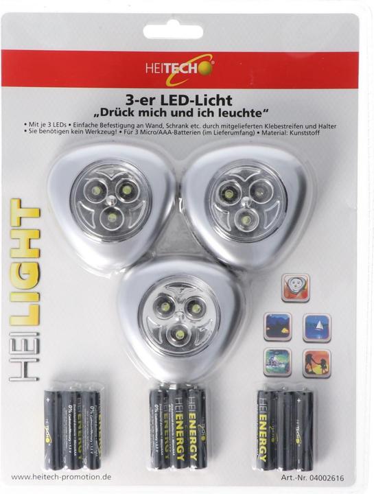 Actual product image Heitech LED light set of 3, including batteries