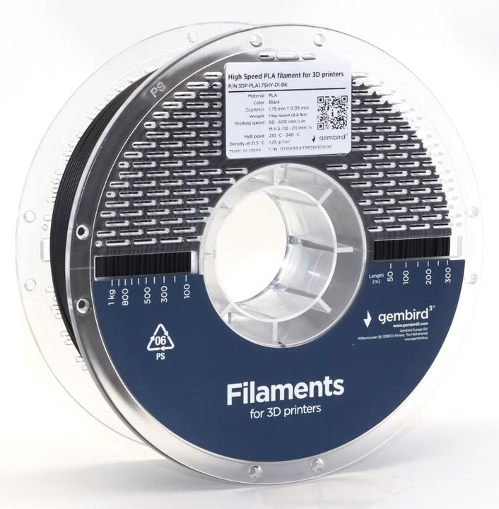 Actual product image Gembird 3DP-PLA1.75HY-01-BK High-speed flat Filam Black 1.75 mm 1 kg (PLA, 1.75 mm, 1000 g, Black)