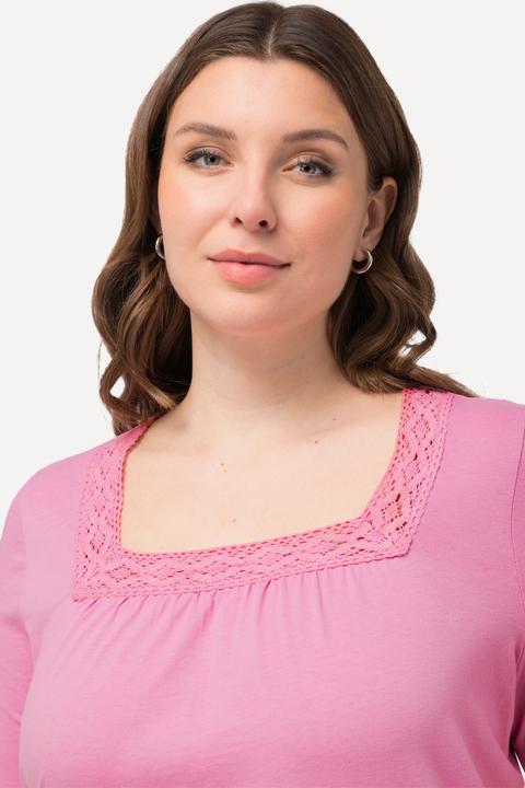 Immagine prodotto Ulla Popken Camicia da notte con pizzo, scollo rettangolare e mezze maniche (50, 52)