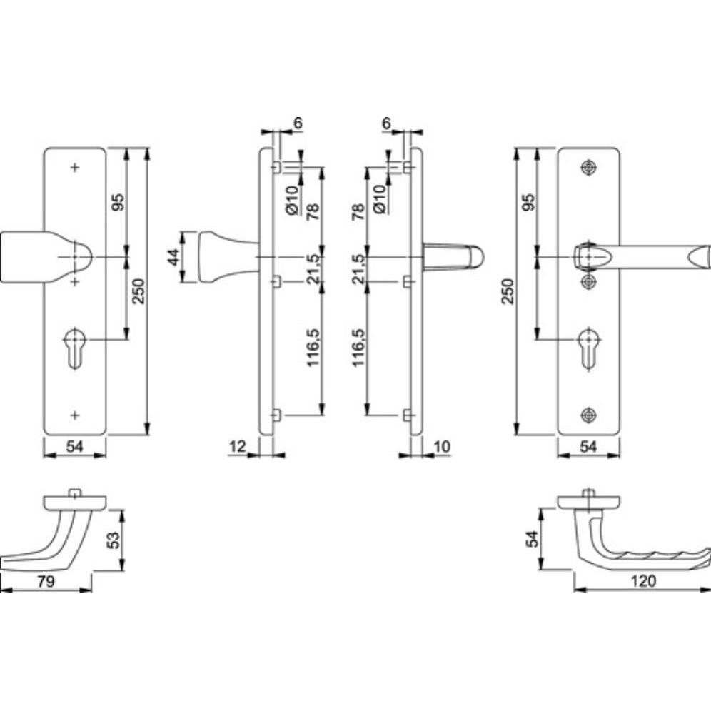 Thumbnail - Hoppe, Türgriff + Fenstergriff, Schutzgarnitur London 78G/2221/2410/113 Aluminium F2 72 mm 41-46 mm (Türgriff)