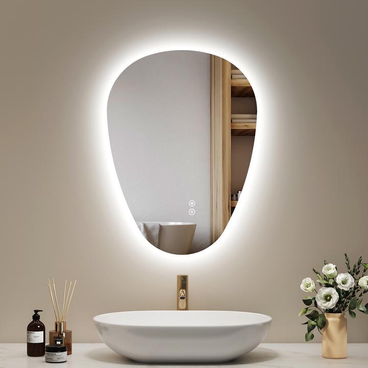 Emke Bathroom mirror with lighting, LED, 60x45 cm, touch switch, dimmable, 3 light colours, IP44 (45 x 60 cm)
