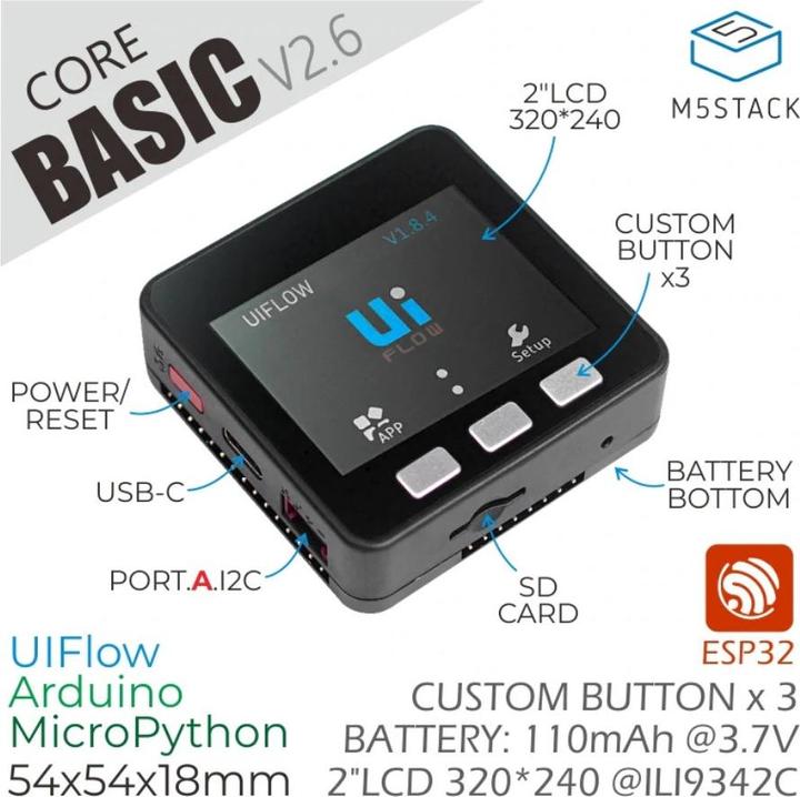 Produktbild M5Stack Entwicklerboard ESP32 Basic Core V2.6