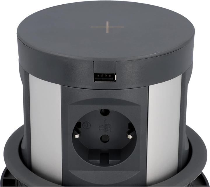 Produktbild Blaupunkt Pushup 4A Table Socket + 2-Way USB C with Inductive Charging, Anthracite, 2 m (4x, USB-C, 2 m)