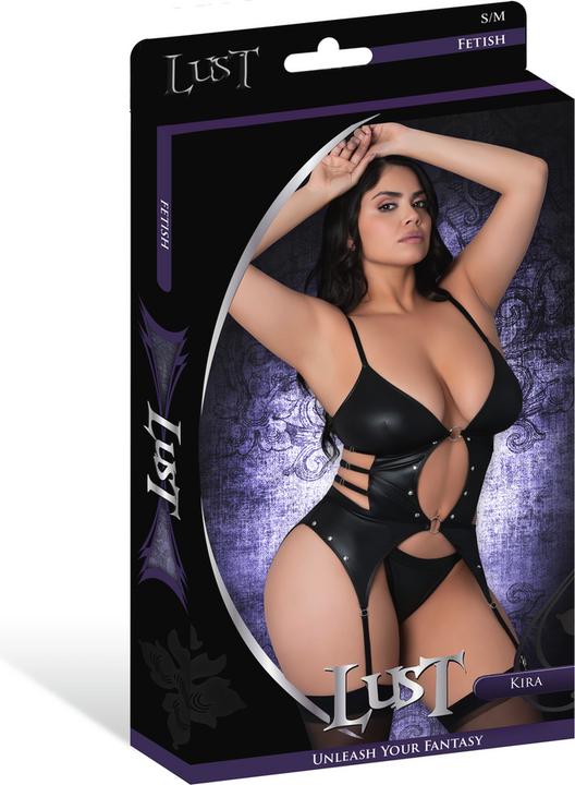 Actual product image Male Power Kira - Open Front Basque with Garters and Thong - 2X - Black (XXS)