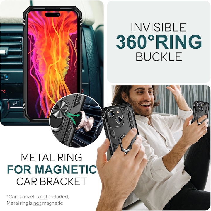 Immagine prodotto Nalia Coperchio ad anello antiurto in stile militare (Apple iPhone 15 Plus)