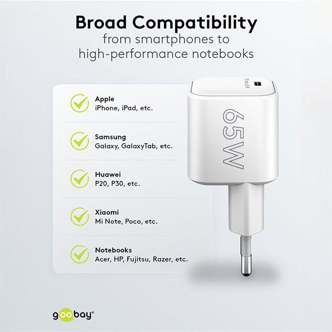 Actual product image Goobay USB C Nano Quick Charger with GaN technology (65 W)