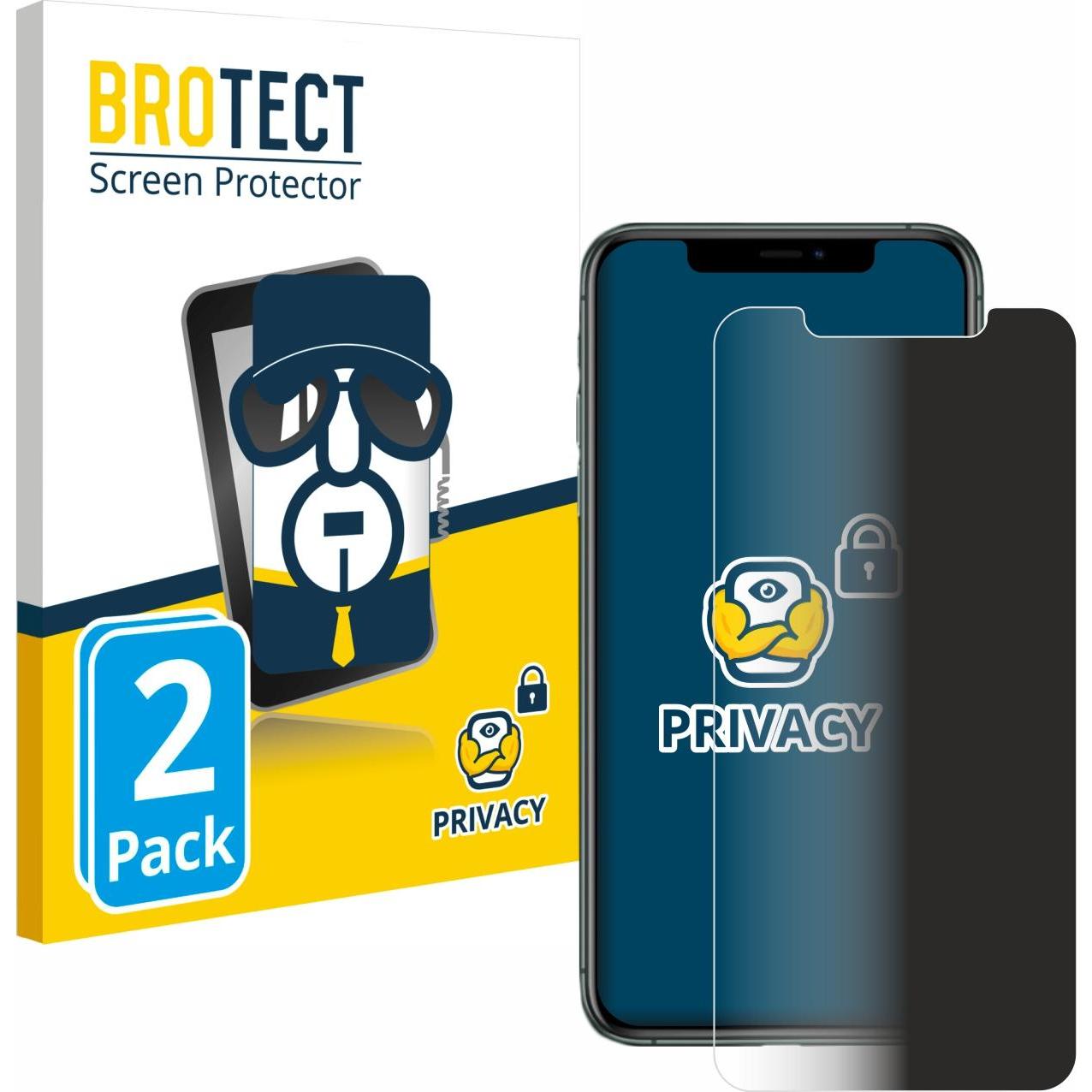 BROTECT Sichtschutzfolie Anti-Spy Privacy Folie Blaulicht-Schutz (2 Stück, Apple iPhone 11 Pro Max), Smartphone Schutzfo...