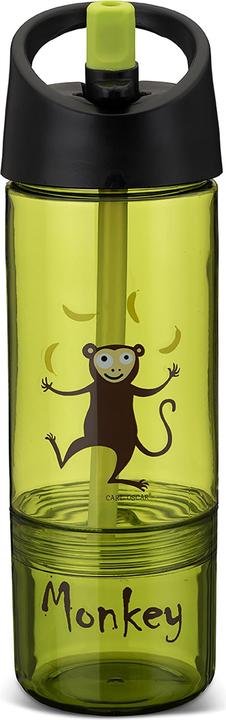 Carl Oscar Bottiglia per bambini 2in1 Borraccia con contenitore per snack 2in1 Lime - Scimmia (0.45 l)