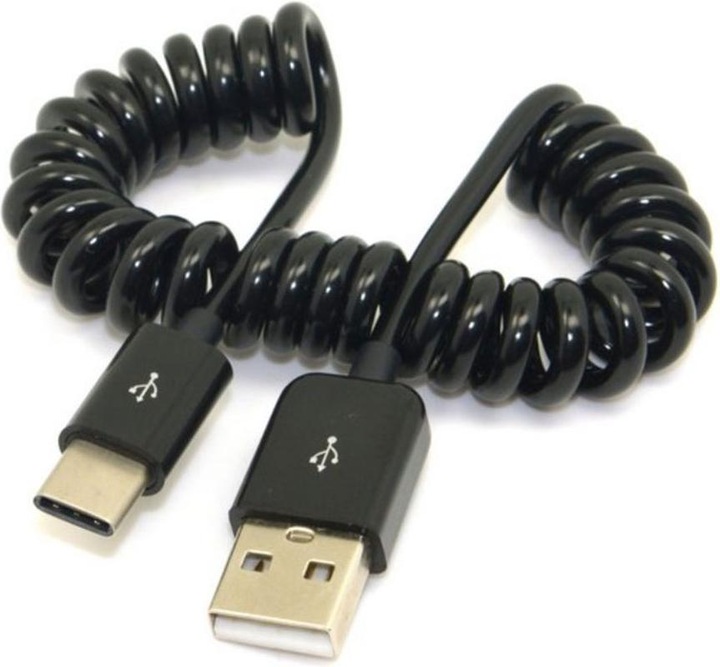 Actual product image Deltalabs Universal USB C auf USB 2.0 (bis 50cm) Spiral Datenkabel / Ladekabel dehnbar - Schwarz (0.50 m, USB 2.0)