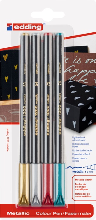 Produktbild Edding Metallic-Faserschreiber (Gold, Metallic Grün, Metallic Rot, Silber, 4 x)