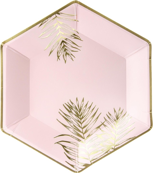 Actual product image Partydeco Pink paper plates with golden leaves (6 pcs) (6 x)