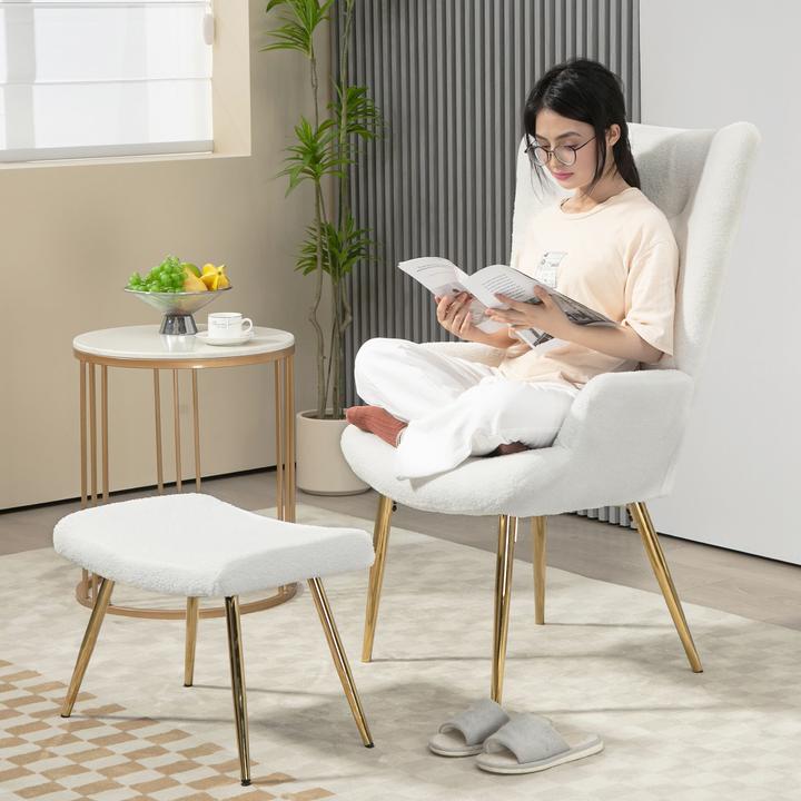 Produktbild Homcom Ohrensessel mit Hocker Polyester, Stahl Weiss