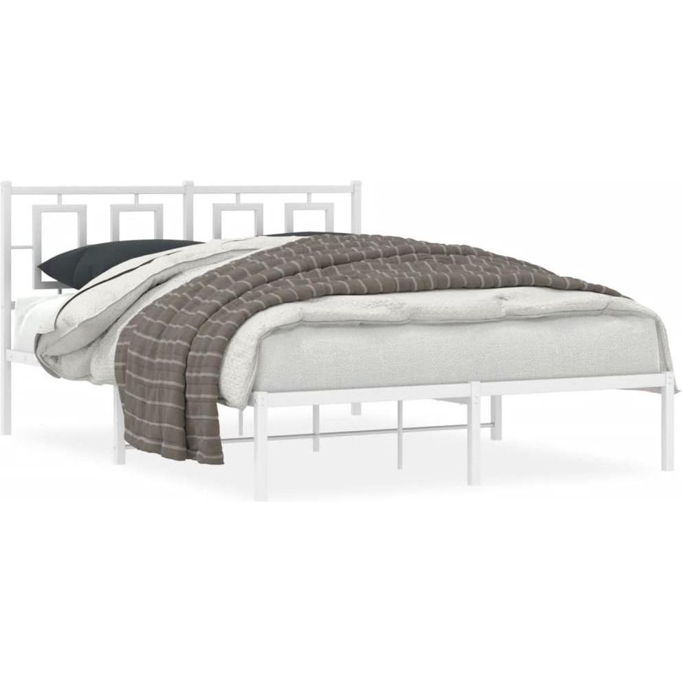 VidaXL, Bett, Bettgestell Kopfteil Metallbett Bett Doppelbett Lattenrost Weiss 140x190cm (140 x 190 cm)