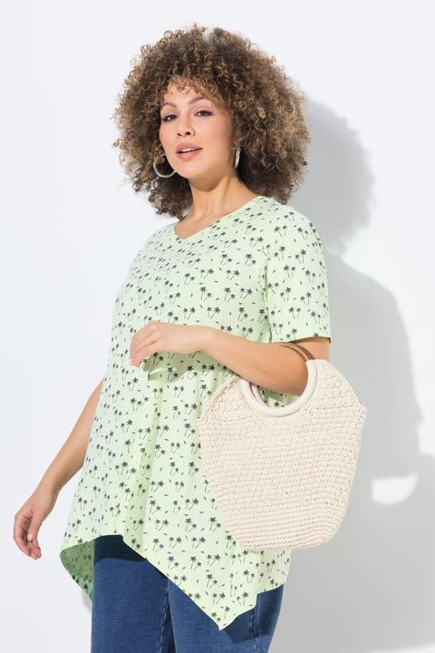 Immagine prodotto Ulla Popken T-shirt dal taglio svasato con palme, scollatura a V e mezze maniche (62)
