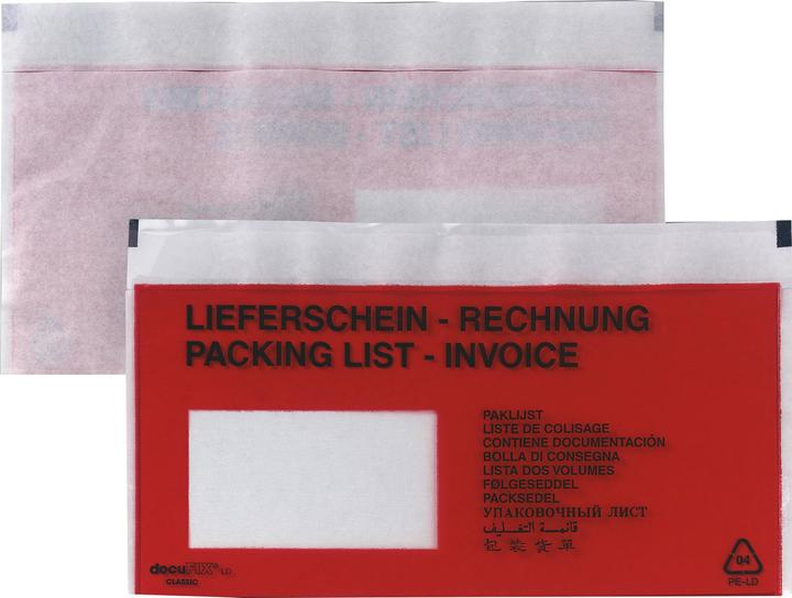 Bong Pochettes porte-documents DL Livraison/facture rouge/transparent Pack 1.000 pièces (C5/6, 1 pcs)