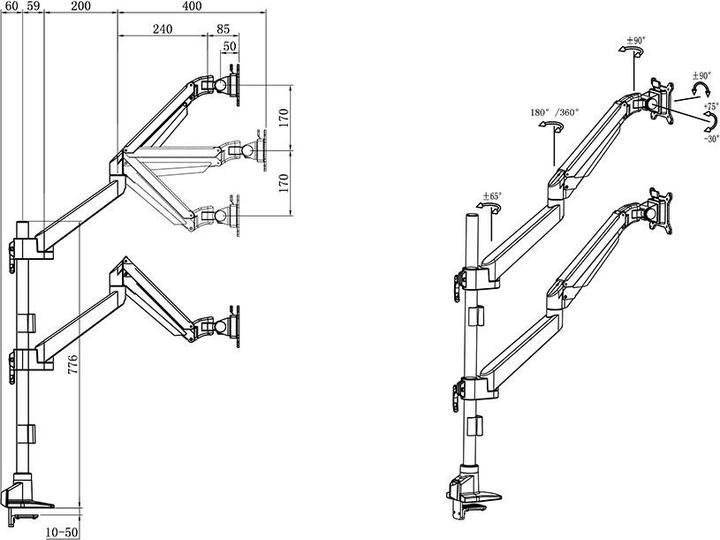 Image du produit Multibrackets Support d'écran dual 34", métal, noir (Tables, 32")