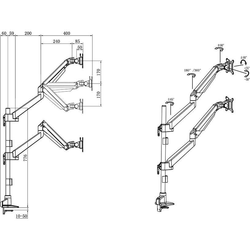 Thumbnail - Multibrackets Monitorhalter dual 34", Metall, schwarz (Tisch, 32"), Monitor Halterung, Schwarz