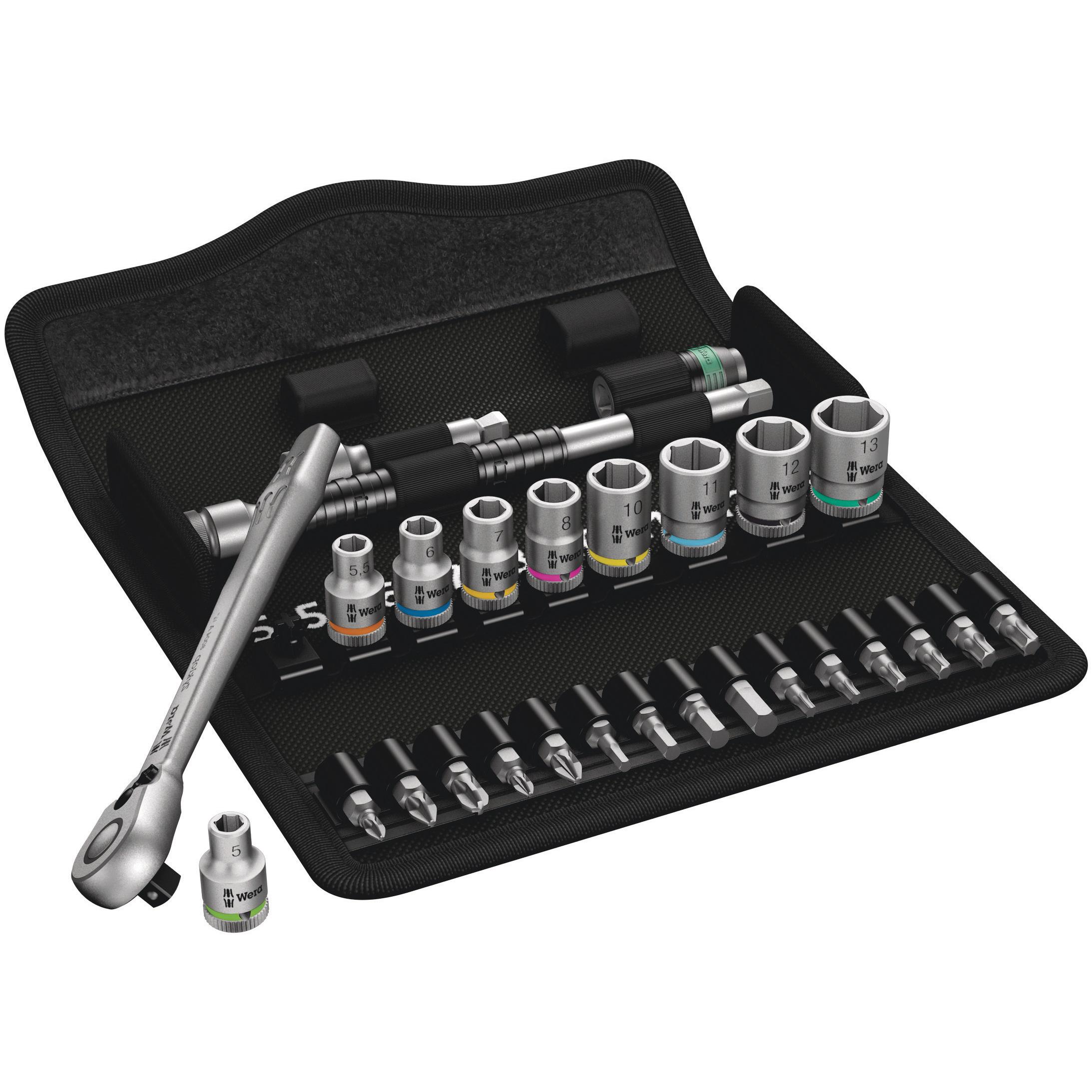 Wera, Steckschlüssel + Stecknuss, 8100 SA 8 Zyklop Metal-Knarrensatz (10  mm, 11 mm, 13 mm, 12 mm)