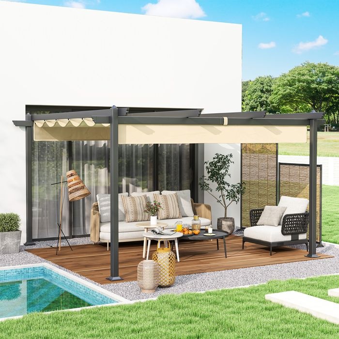 Actual product image Swisshandel24 Pergola ca. 4x4m, verstellbares Dach, Freistehend, Beige (390 cm, 390 cm)