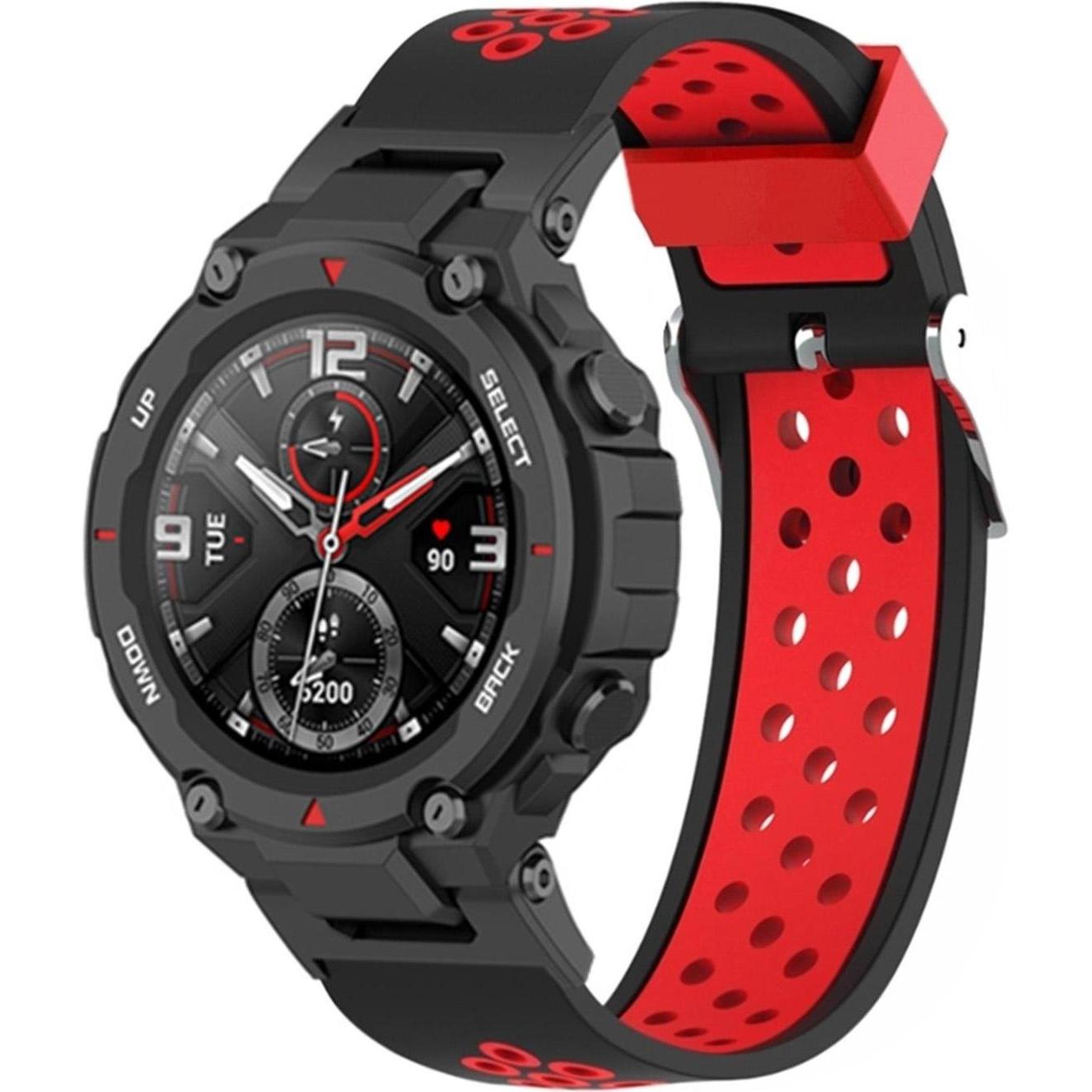 Thumbnail - Strap-it Sportarmband (Silikon, Amazfit T-Rex Pro, Amazfit T-Rex), Uhrenarmband, Schwarz, Rot