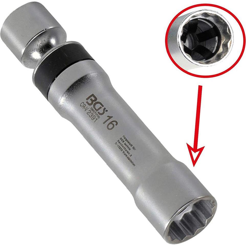 Thumbnail - BGS, Fahrzeug Werkzeug, Zündkerzen-Gelenkeinsatz Zwölfkant mit Haltefeder Antrieb Innenvierkant 10 mm (3/8") SW 16 mm