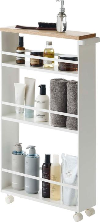 Actual product image Yamazaki Narrow trolley with wooden shelf TOWER