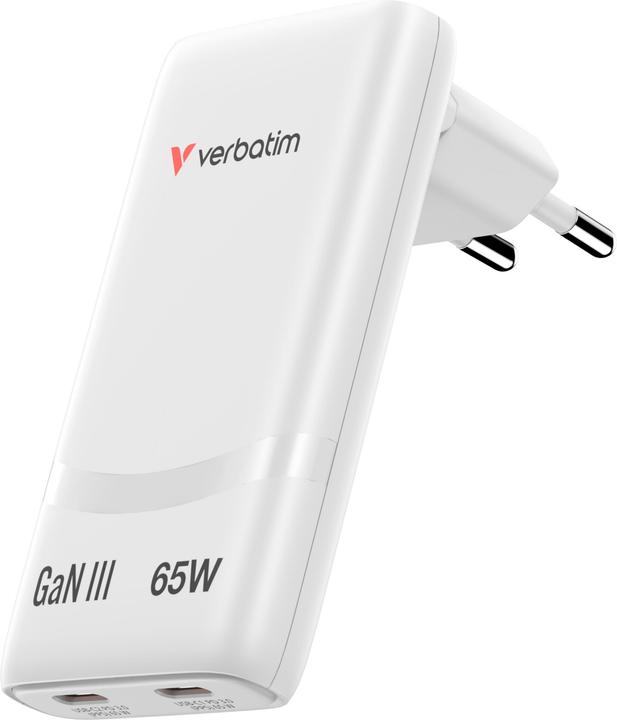 Produktbild Verbatim GaN III Fold 'n' Go Charger 2 Port 65W USB-C white (65 W, 2 Ports)