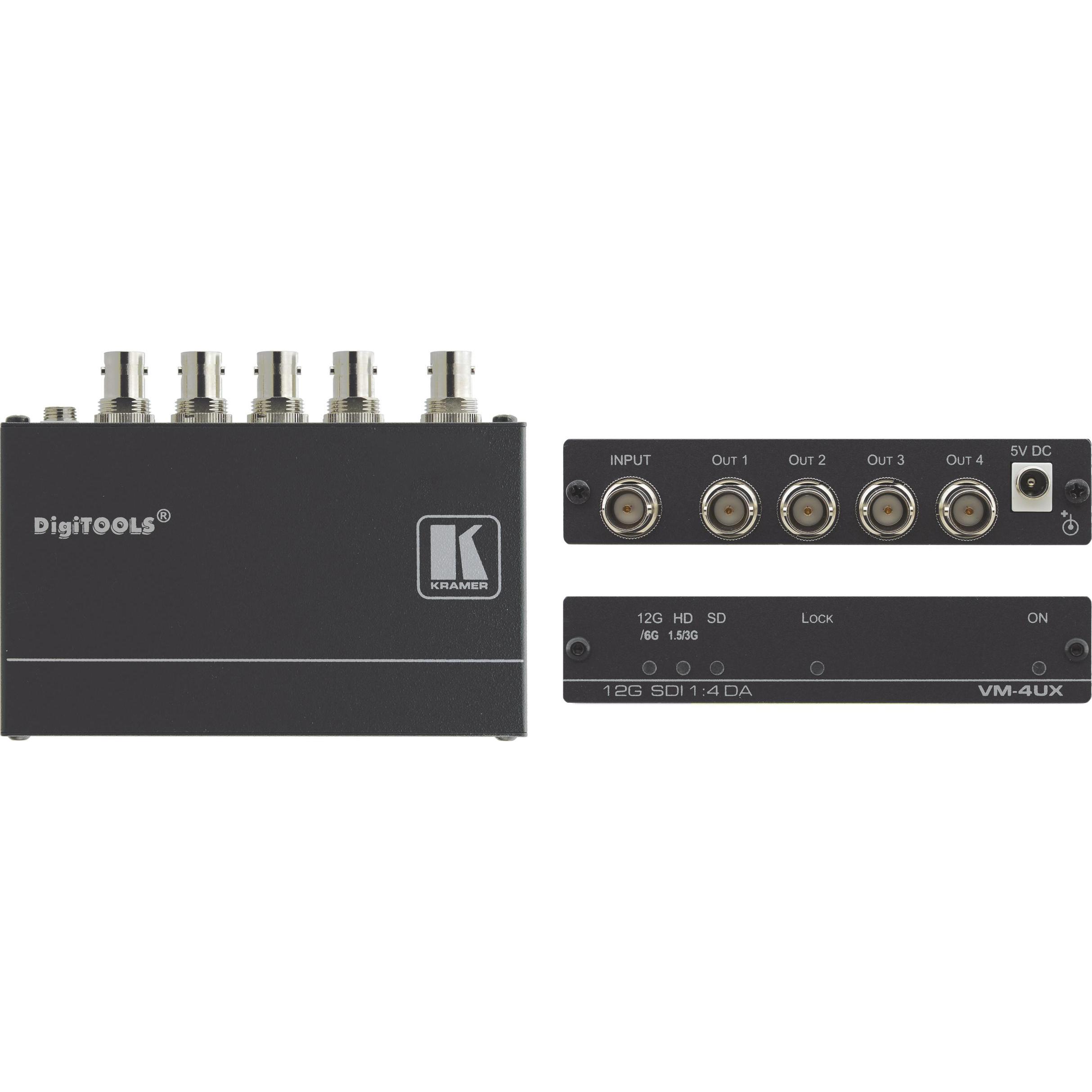 Kramer VM-4UX - Distanziatore 1:4 4K 12G SDI, Adattatore audio, Nero