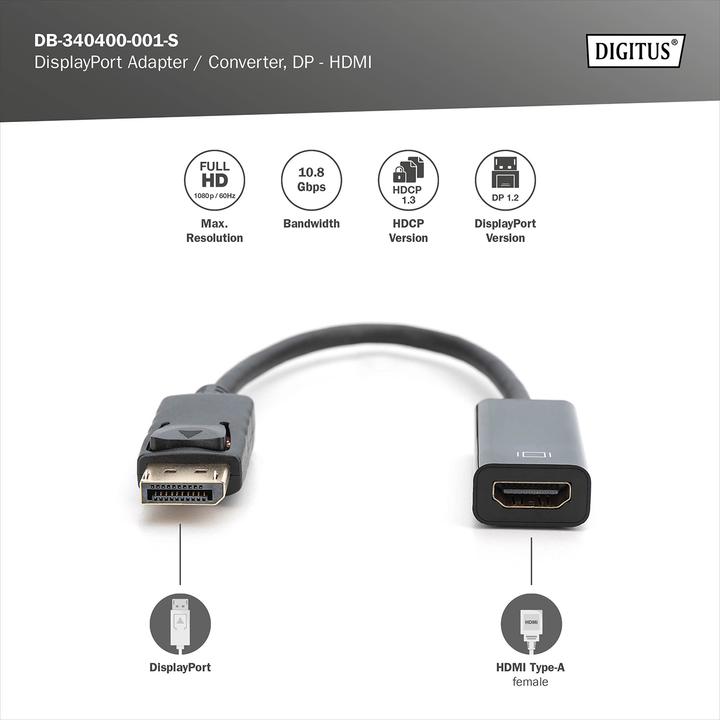 Actual product image Digitus DisplayPort — HDMI (Typ A) (0.15 m)