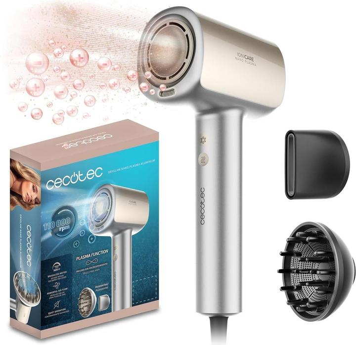 Image du produit Cecotec Sèche-cheveux aluminium nano plasma, 110000 tr/min, 1600 W, 3 températures et vitesses (1600 W)