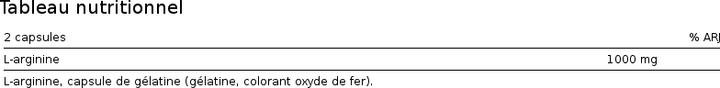 Valori nutrizionali e ingredienti Nutrend Arginina (1 Pezzo/i, Pillole)