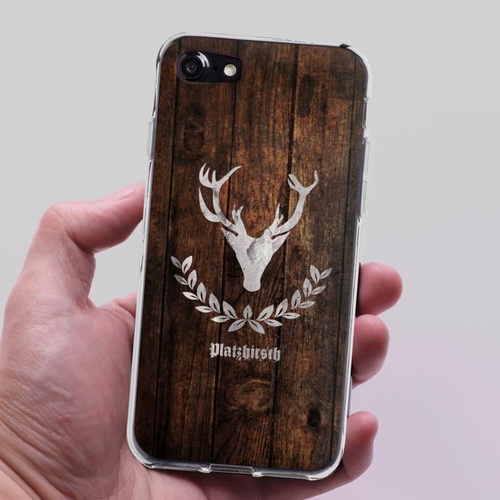 Produktbild DeinDesign Silikon Hülle für Apple iPhone 8 Handyhülle Case Smartphone Schutzhülle Hirsch Holz Holzoptik (Apple iPhone 8)