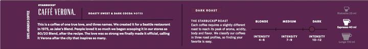 Actual product image Starbucks Caffè Verona by Nespresso Dark Roasts (10 x Port.)