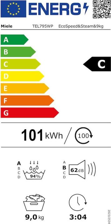 Energie-Label Miele Wärmepumpen-Trockner TEL795 WP EcoSpeed&Steam&9kg (9 kg, Links)
