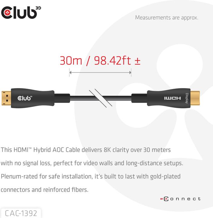 Actual product image Club 3D Club3D HDMI-Kabel A -> A 2.1 aktiv opt. 8K60Hz UHD 30 Meter retail (30 m)