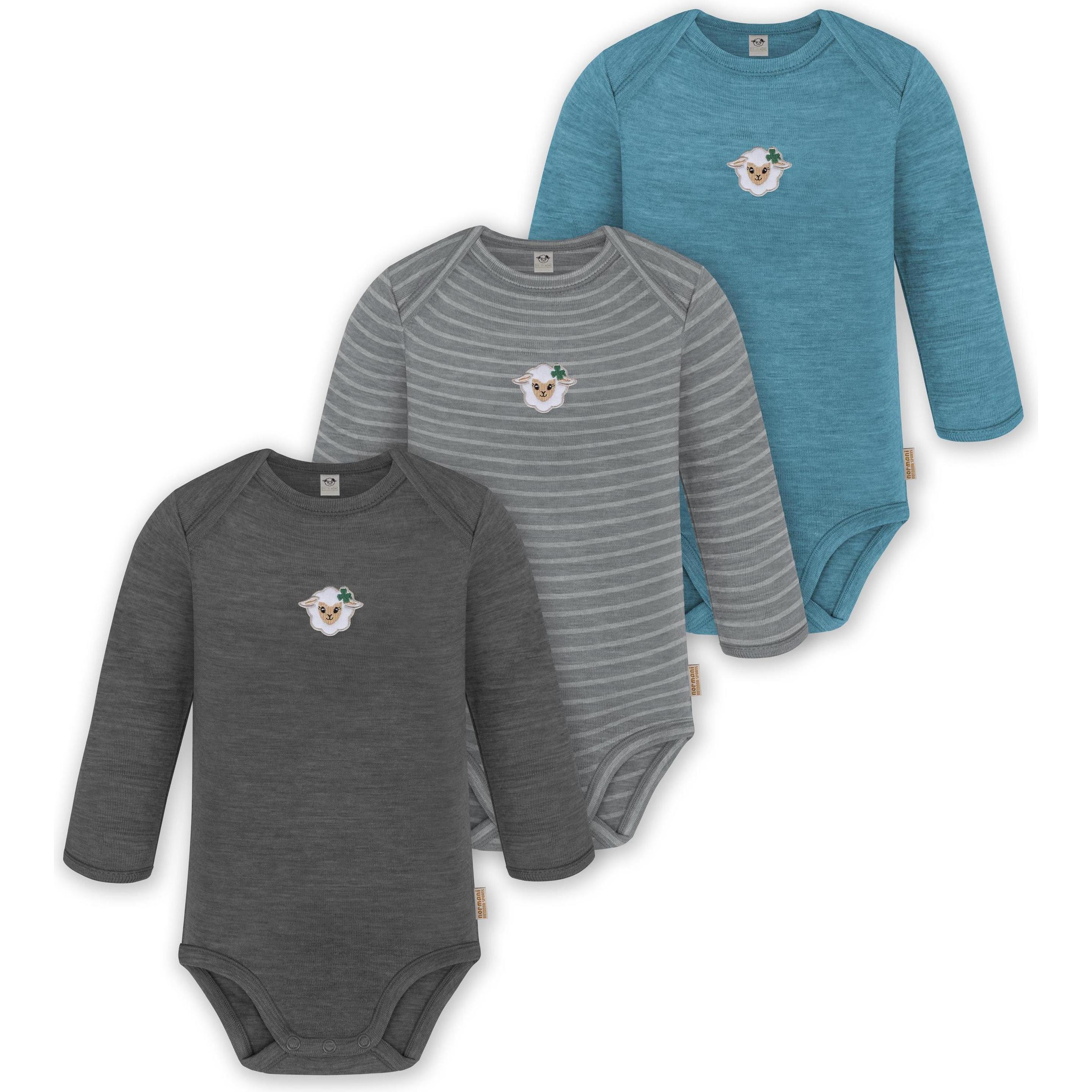 Normani, Herren, Body, 3er Pack Baby Merino Body Langarm „Auckland" - 9375, Blau, (62)