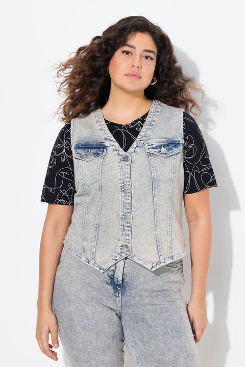 Image du produit Ulla Popken Gilet en jean stretch, encolure en V, base en pointes (54)
