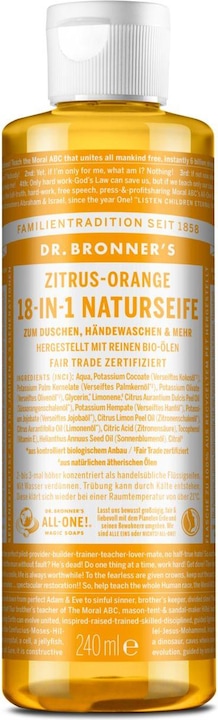 Actual product image Dr. Bronner's 18-in-1 Citrus-Orange (Liquid soap, 240 ml)